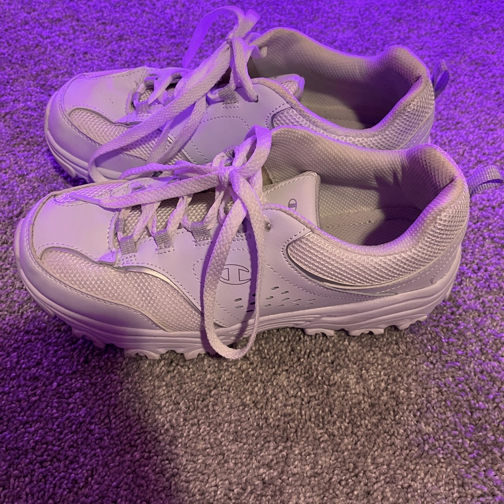 Chunky white Champion athletic running shoes